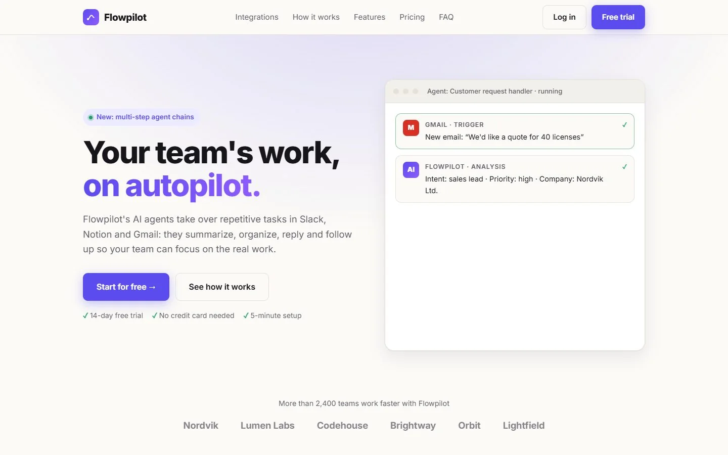 A landing page Claude Opus 5.5 built without the skill: light background, flat cards, a plain hero.