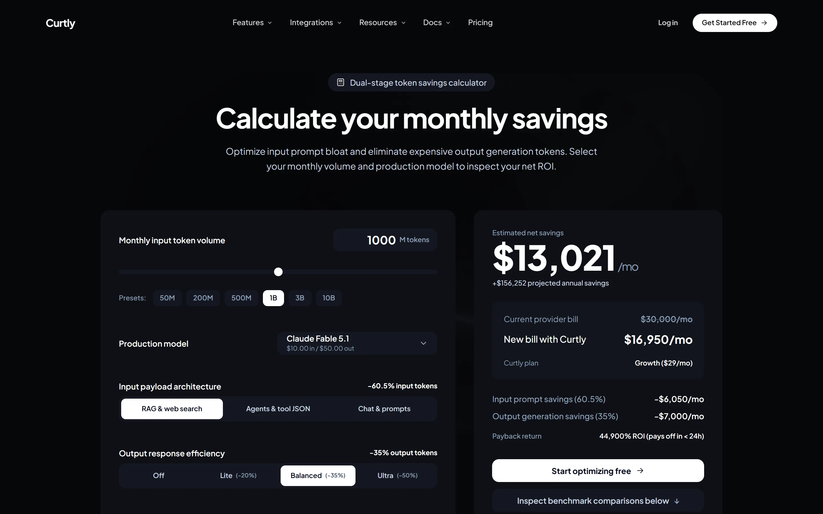 Curtly: Savings calculator